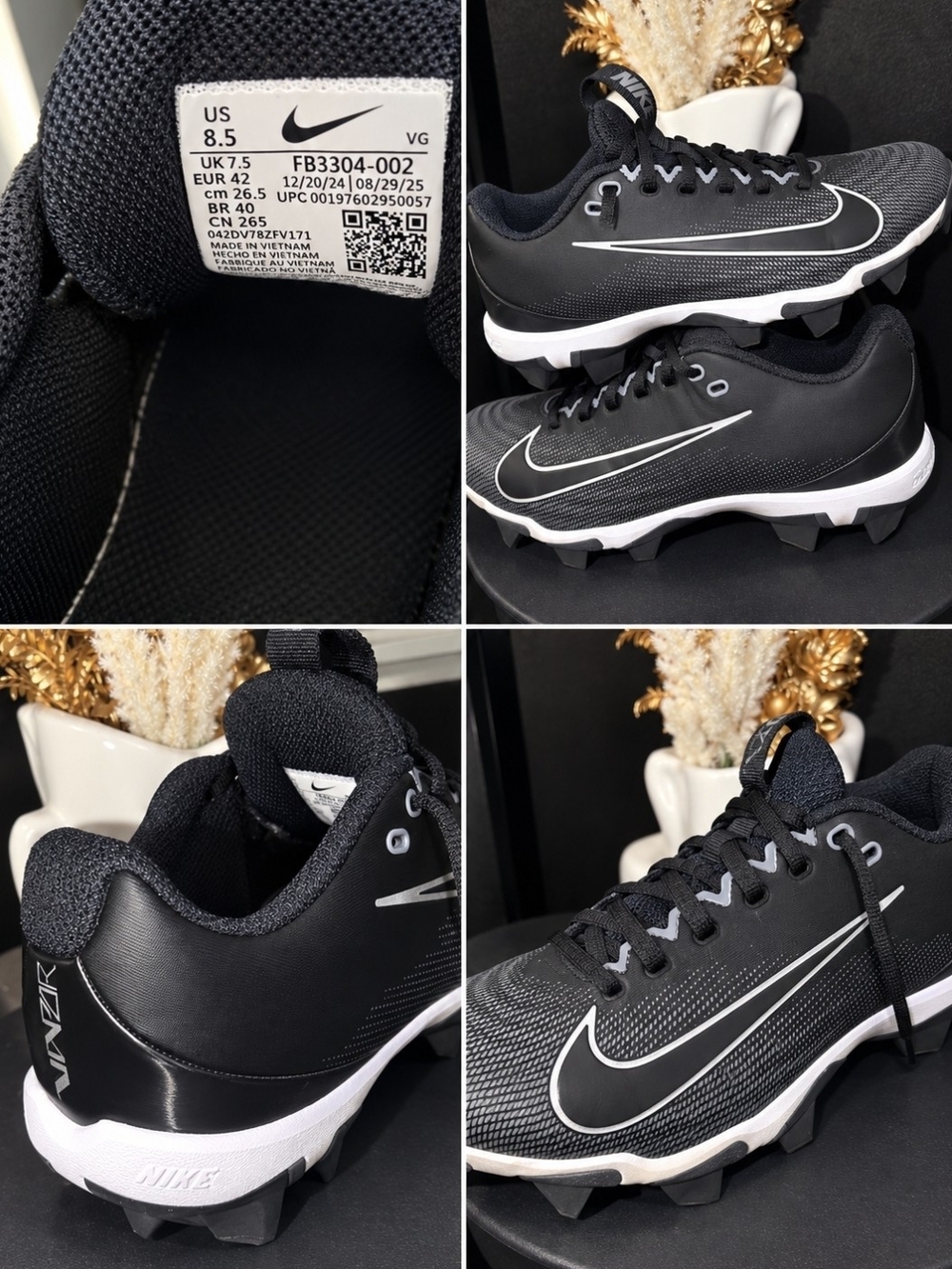 Nike Men’s Black and White Cleats - Vapor Style Football/sports CLEATS...